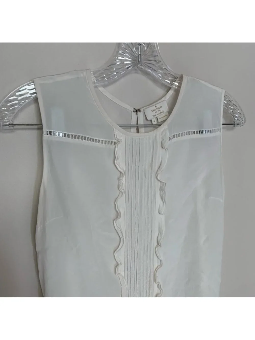 Kate Spade White Pleated Ruffle Silk Sleeveless Blouse 4